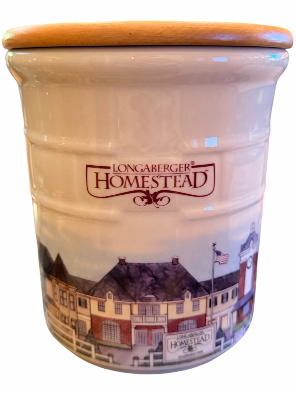 Longaberger Homestead Large Pottery Utensil Canister & Lid